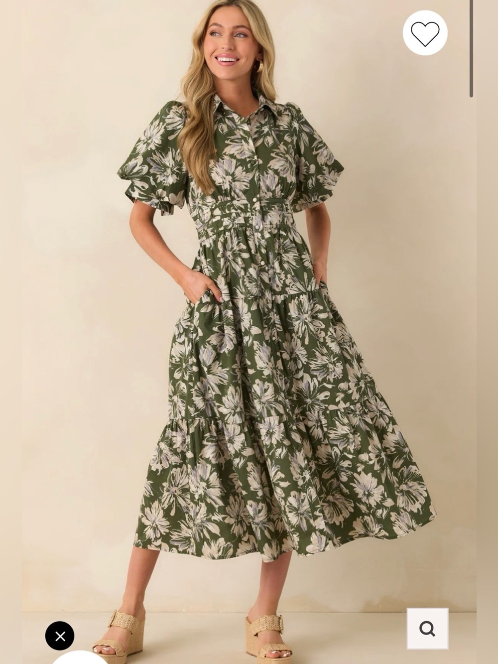 Red Dress Boutique - Slow Sundays Olive Green Floral Cotton Maxi Dress